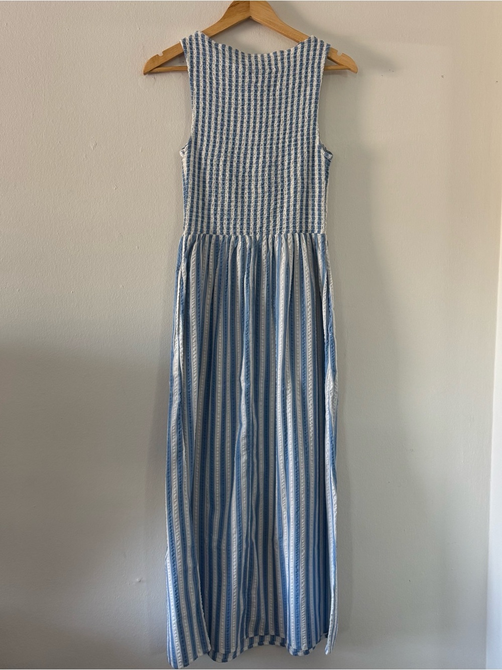 Caroline Constas Blue White Smocked Maxi Dress Coastal Old Money Preppy Modest - Picture 2 of 7
